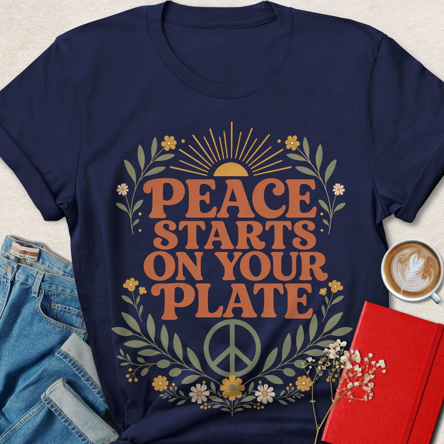 Peace Starts on Your Plate Floral T-shirt