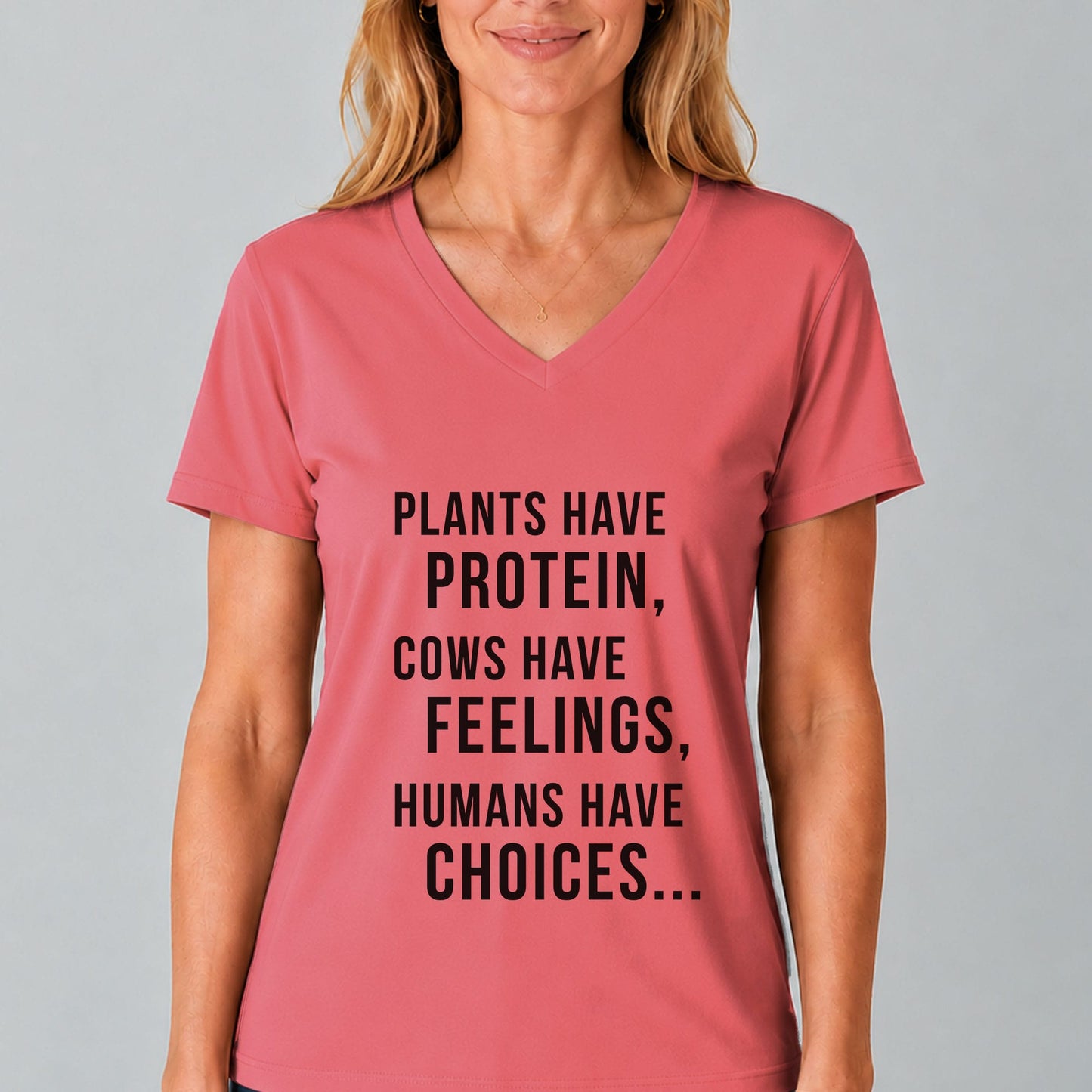 Plants Have Protein Cows Have Feelings V-Neck Shirt