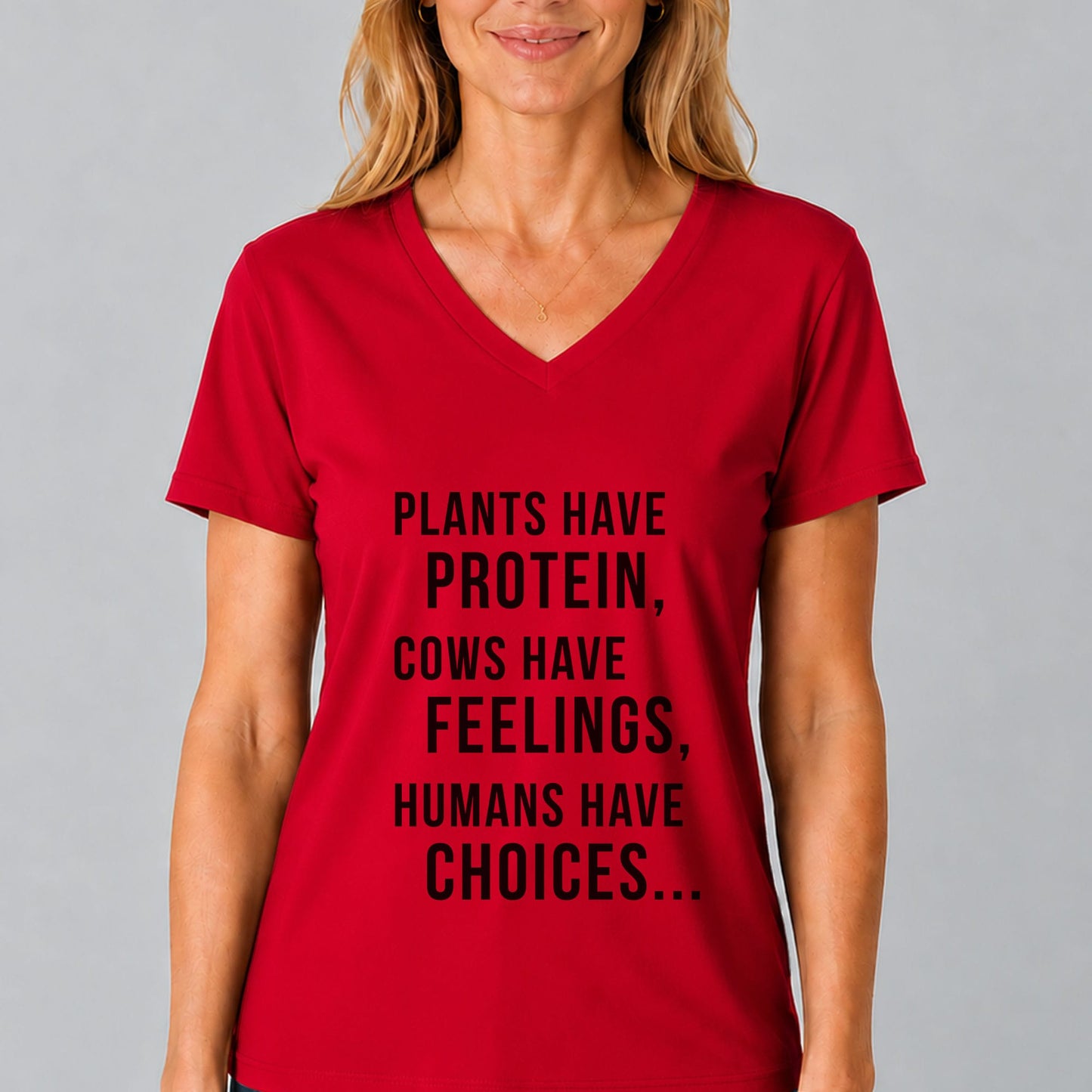 Plants Have Protein Cows Have Feelings V-Neck Shirt