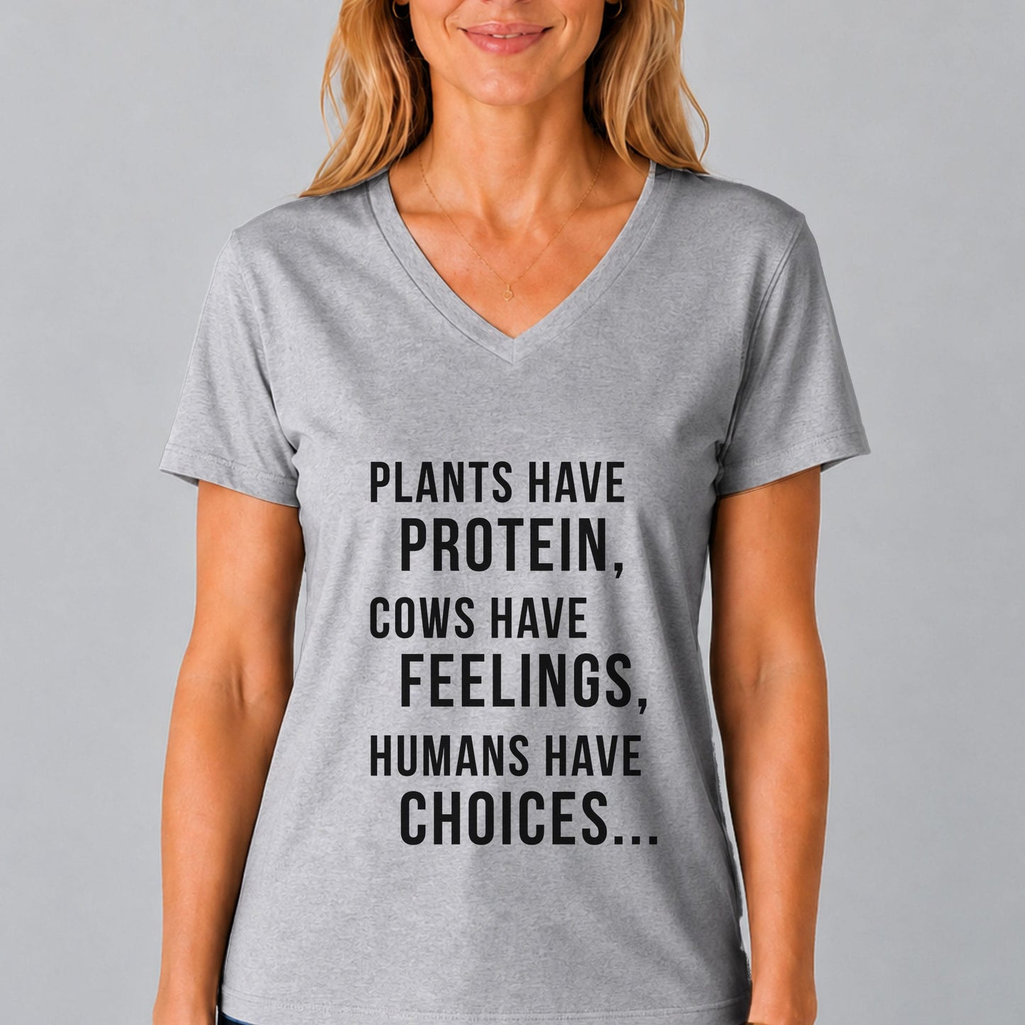 Plants Have Protein Cows Have Feelings V-Neck Shirt