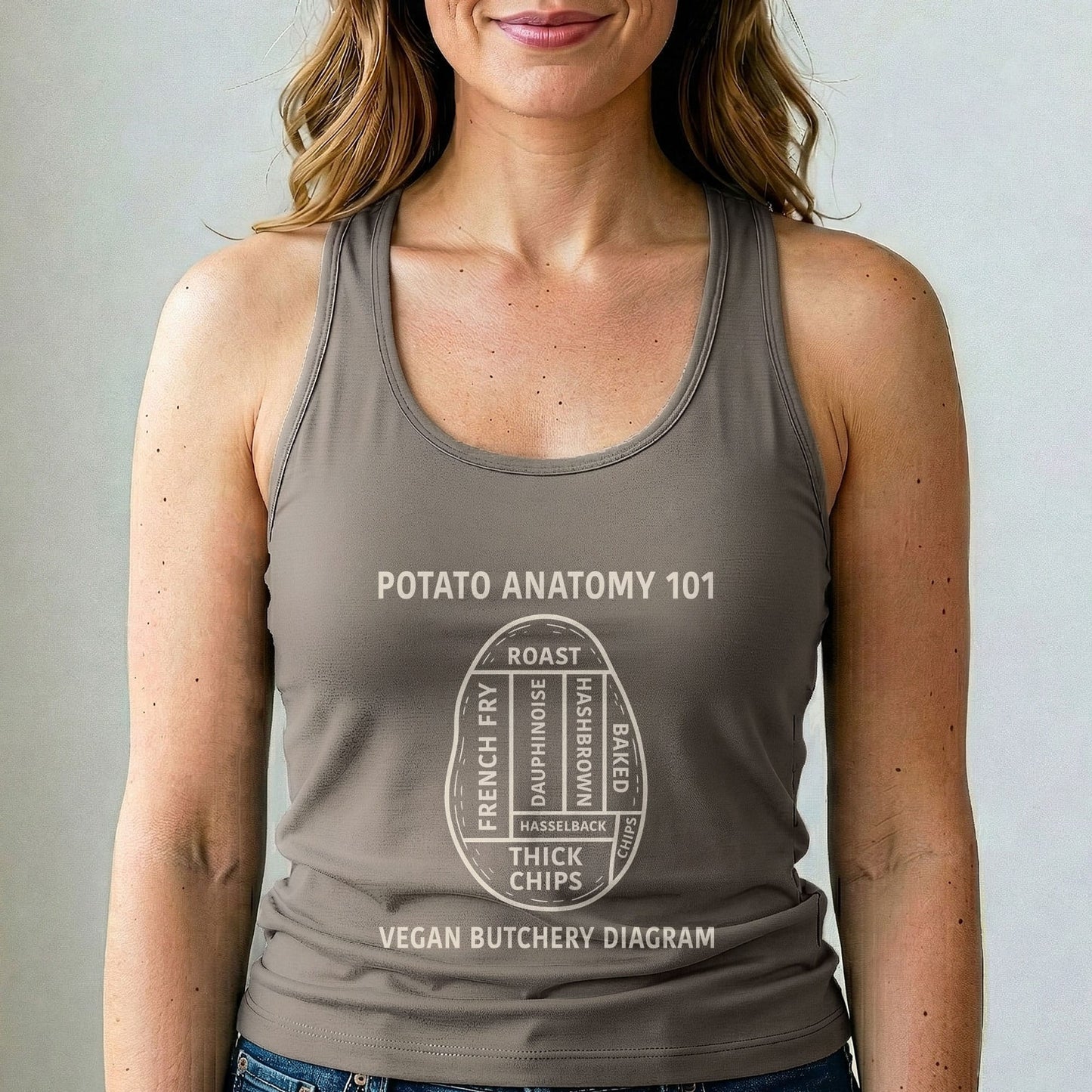 Vegan Tank Top Potato Anatomy Funny Plant Based Shirt