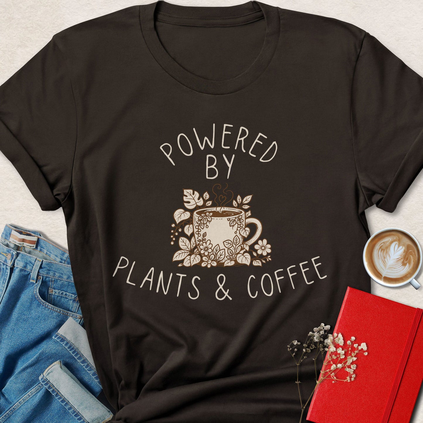 Powered by Plants & Coffee Floral T-Shirt
