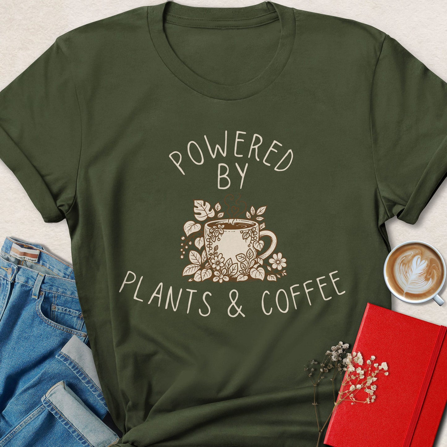 Powered by Plants & Coffee Floral T-Shirt