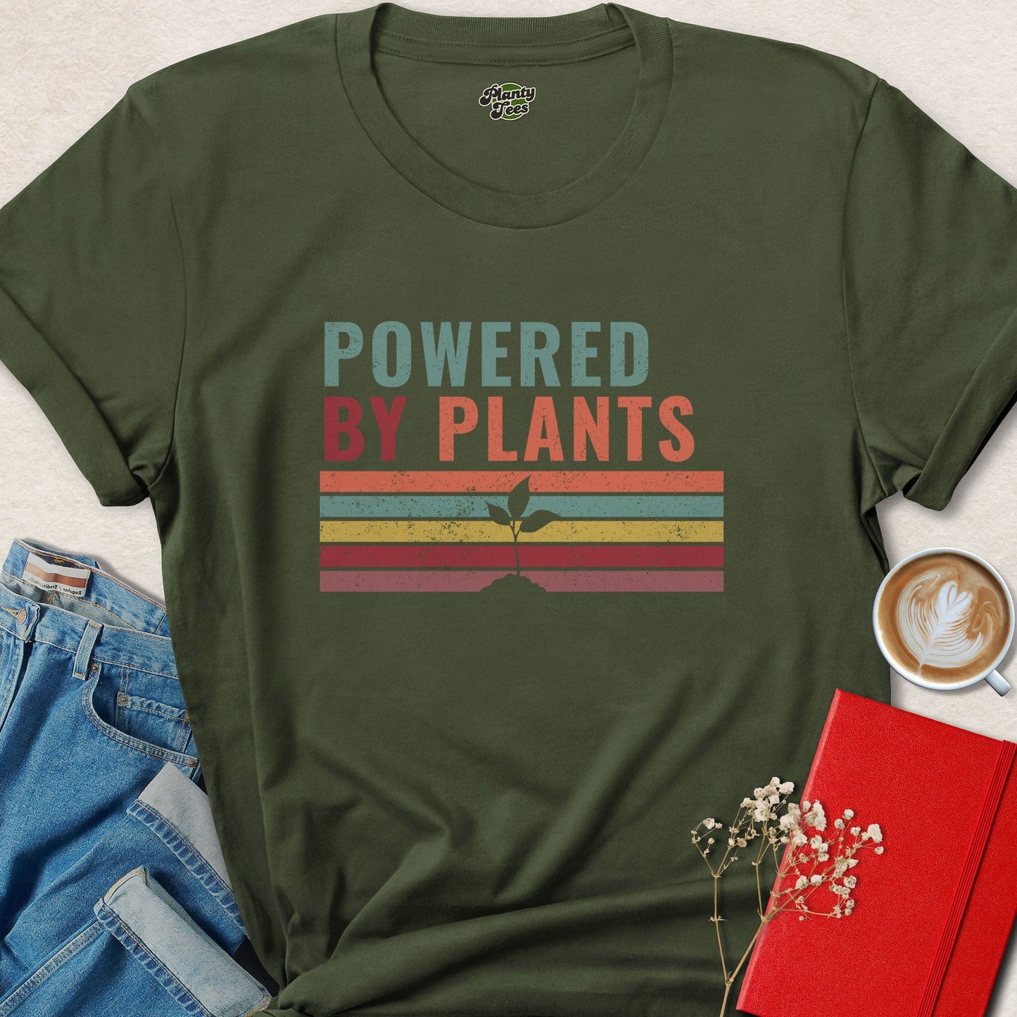Powered By Plants Vegan Shirt | Retro Plant Based Tee
