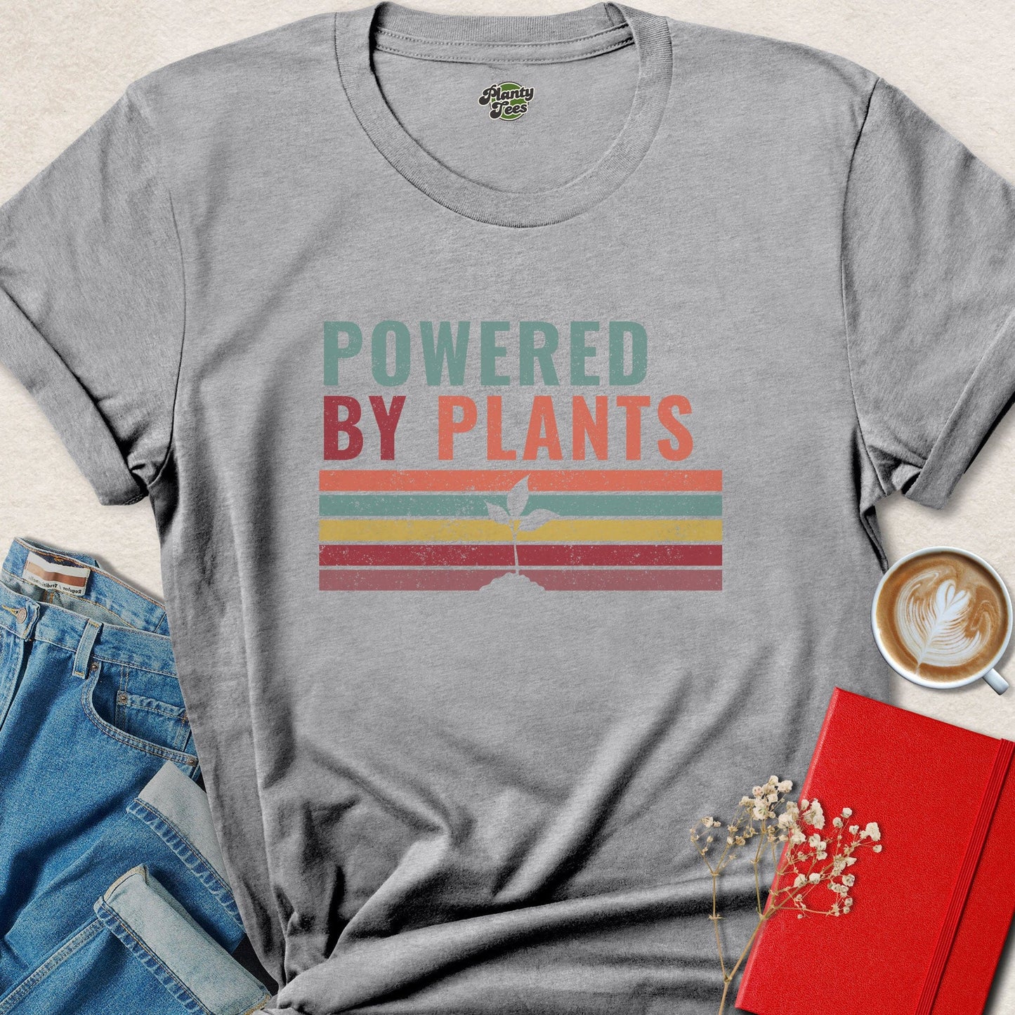Powered By Plants Vegan Shirt | Retro Plant Based Tee