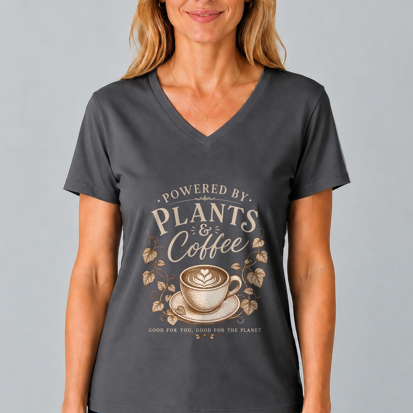 Powered by Plants & Coffee V-Neck T-Shirt