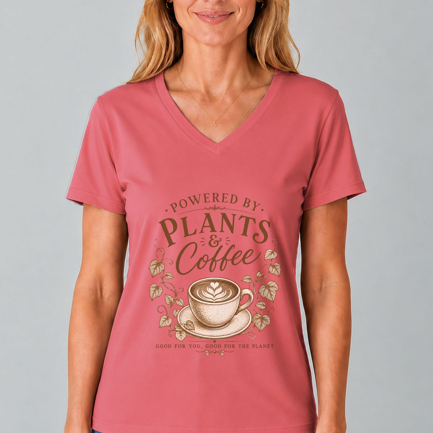 Powered by Plants & Coffee V-Neck T-Shirt