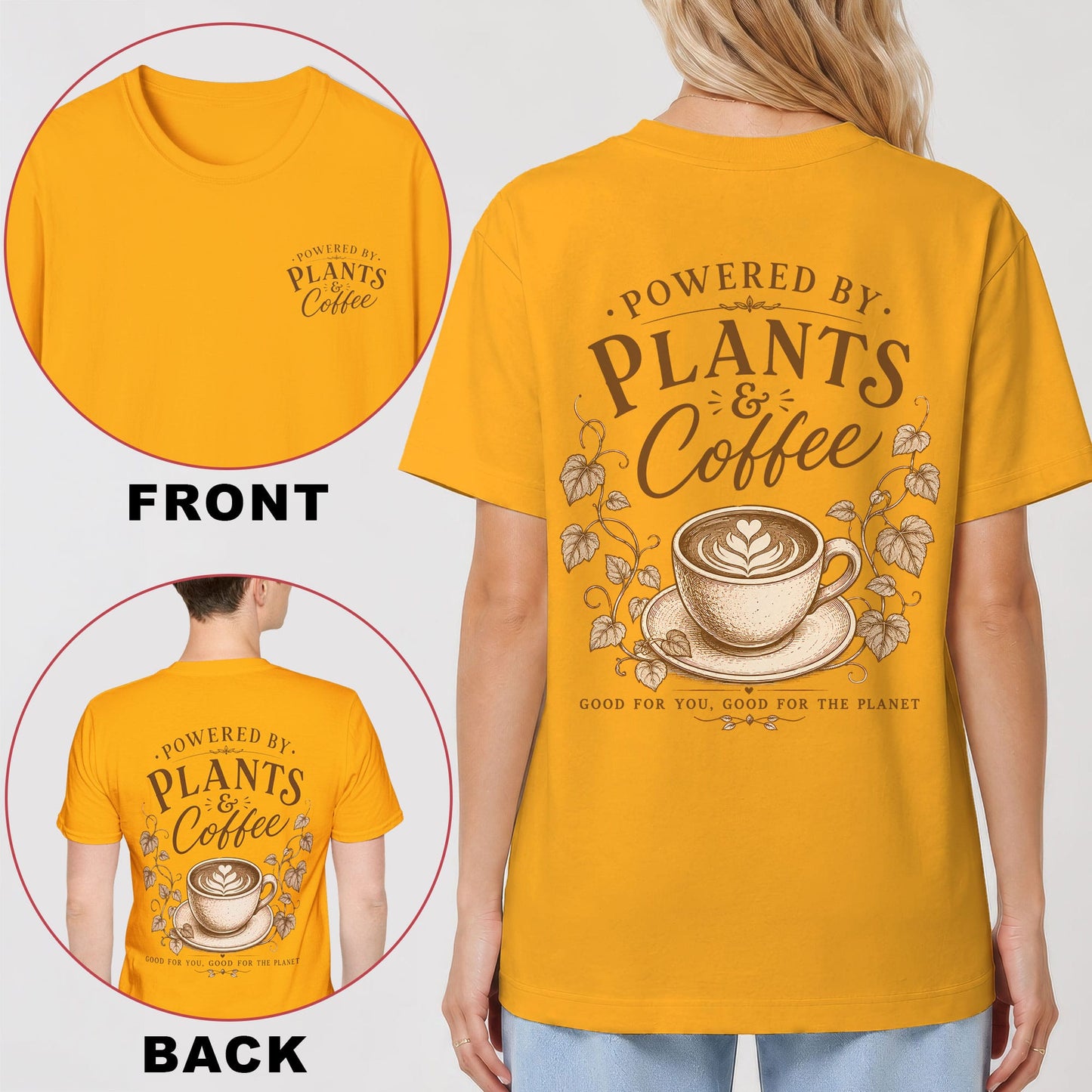 Powered by Plants & Coffee Back Print T-Shirt