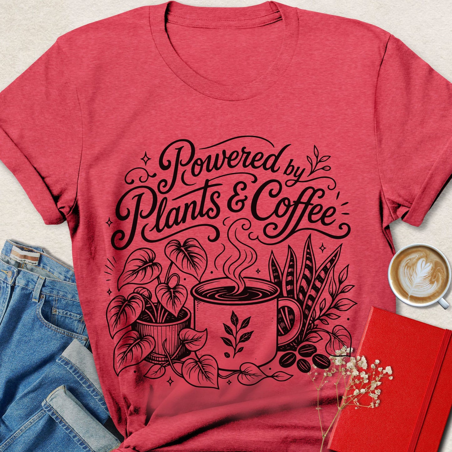 Powered by Plants & Coffee Botanical Line Art T-shirt