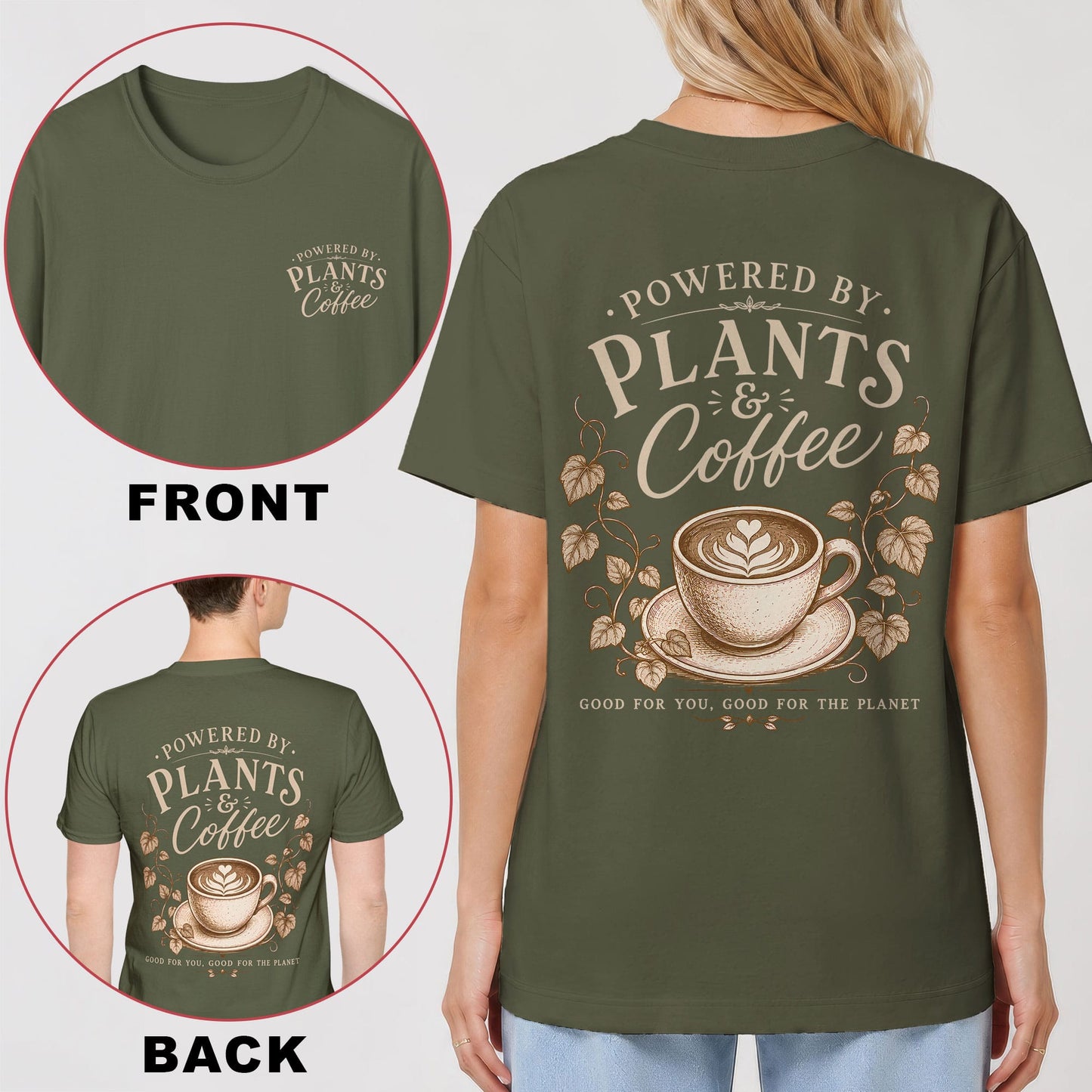 Powered by Plants & Coffee Back Print T-Shirt