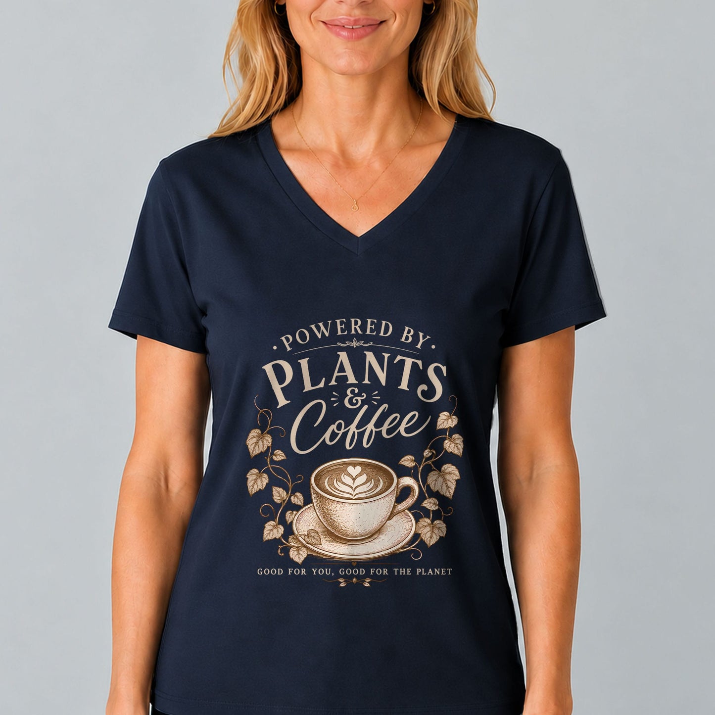 Powered by Plants & Coffee V-Neck T-Shirt