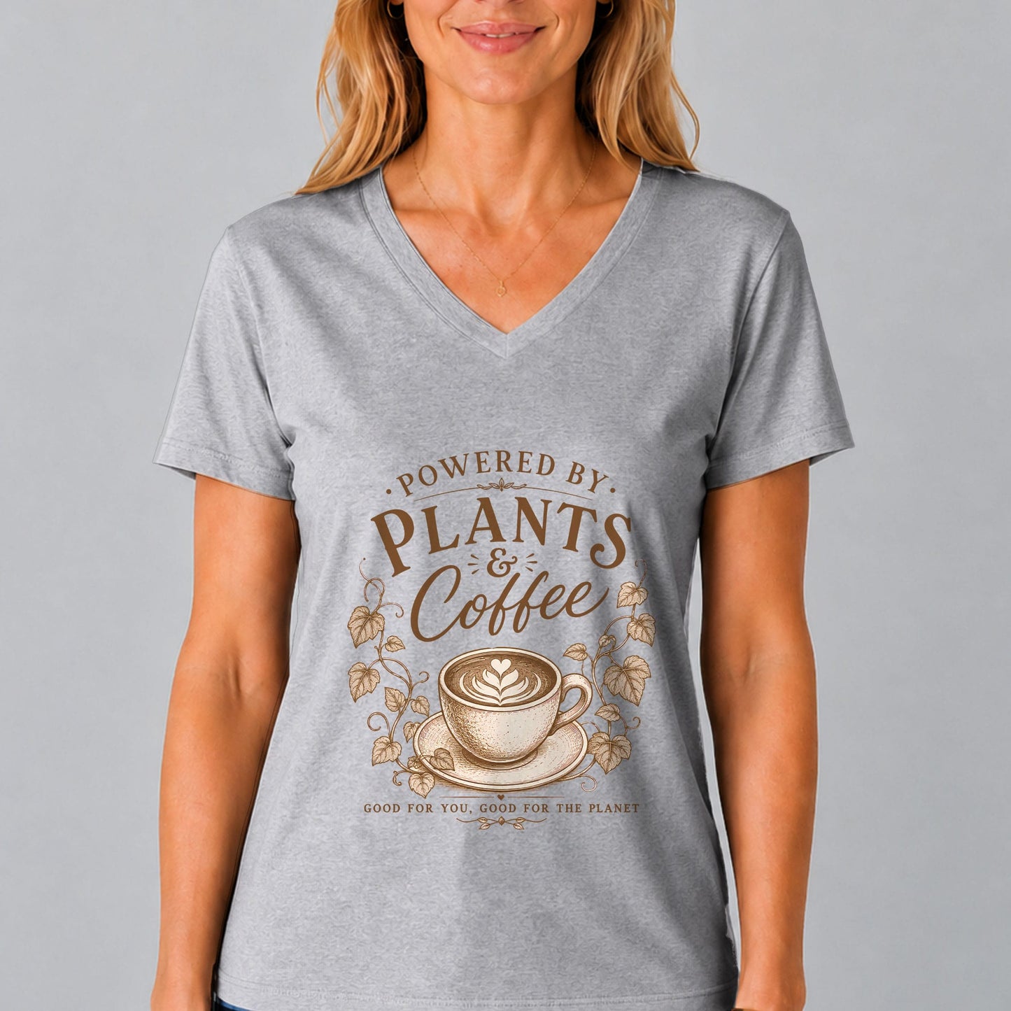 Powered by Plants & Coffee V-Neck T-Shirt