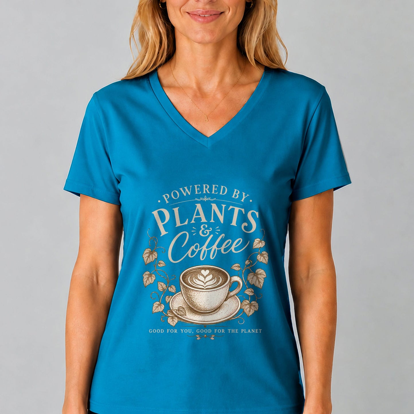 Powered by Plants & Coffee V-Neck T-Shirt