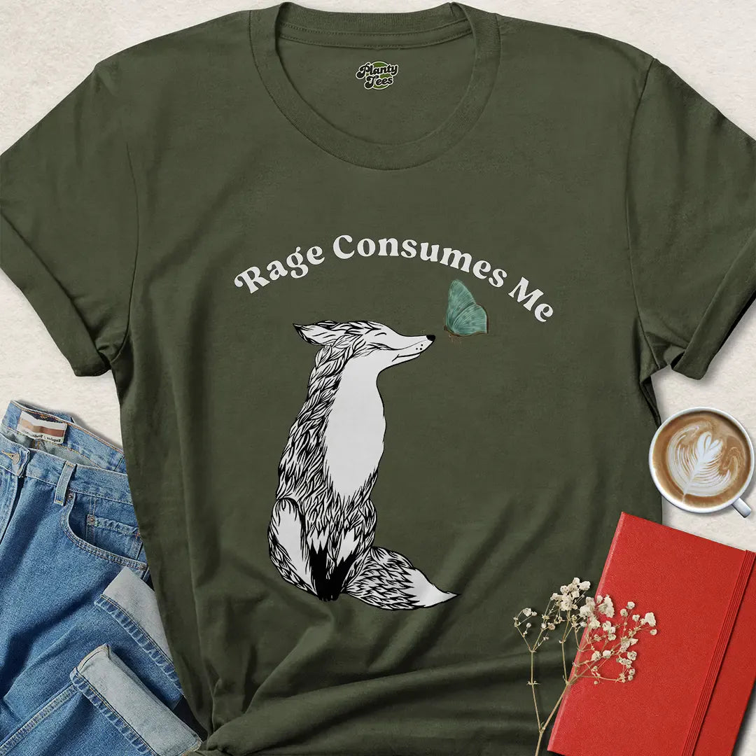 Rage Consumes Me Fox Tee – Vegan Eco Shirt for Animal Lovers
