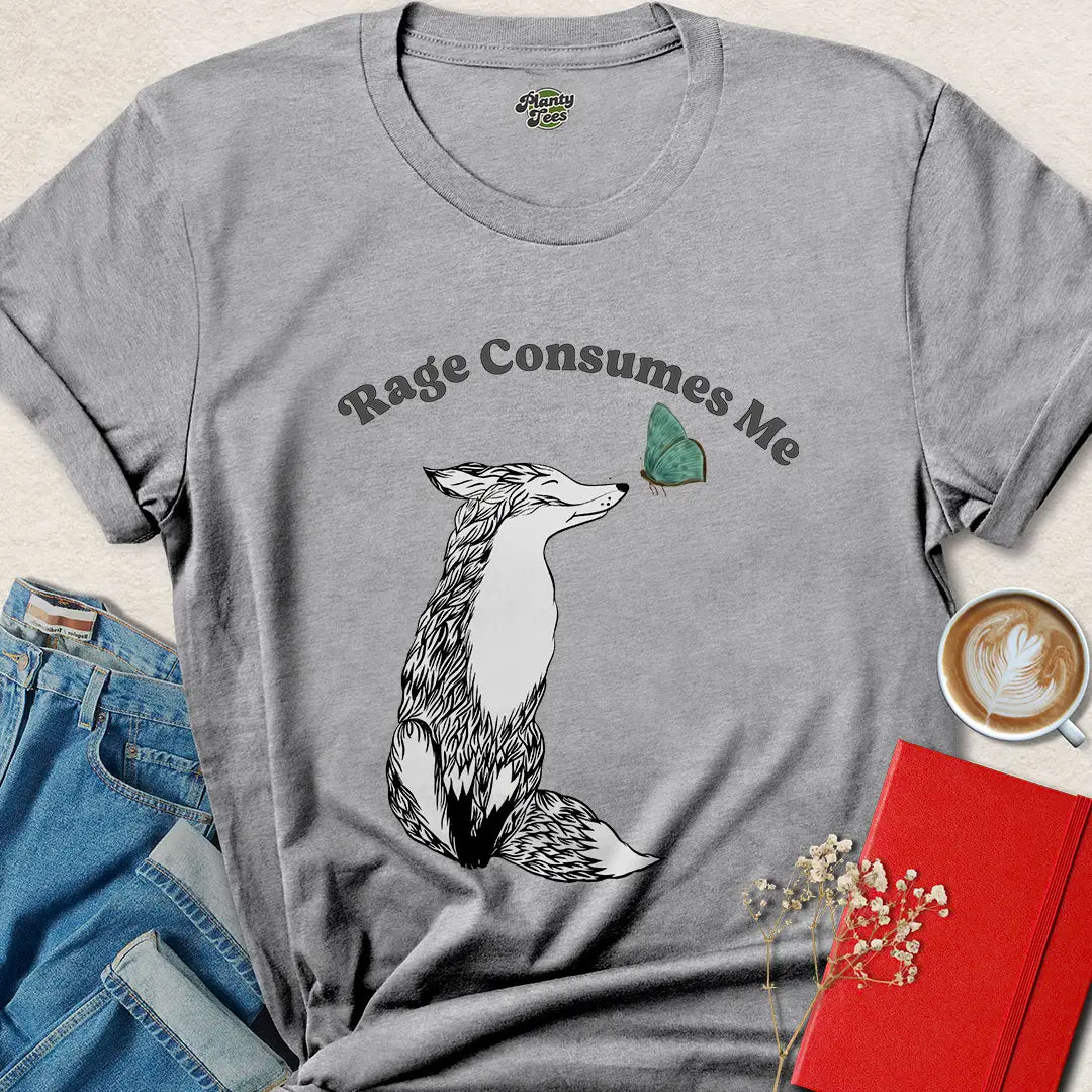 Rage Consumes Me Fox Tee – Vegan Eco Shirt for Animal Lovers