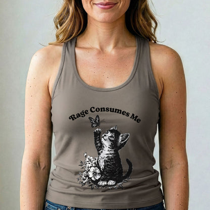 Vegan Tank Top Cat Graphic Rage Consumes Me Shirt