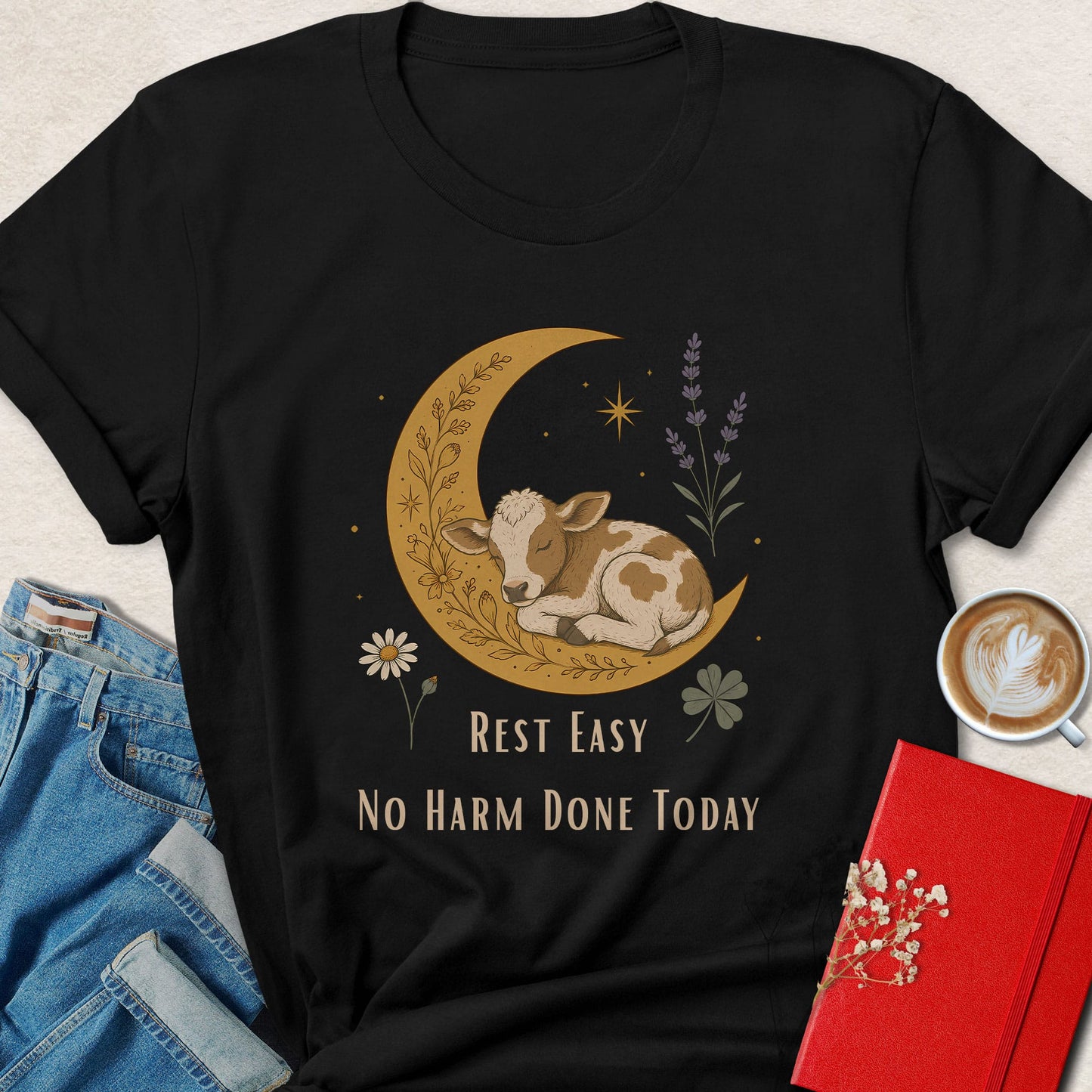 Rest Easy No Harm Done Today Moon Calf Illustration T-Shirt