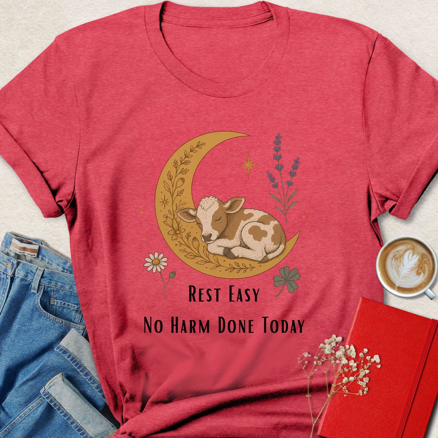 Rest Easy No Harm Done Today Moon Calf Illustration T-Shirt