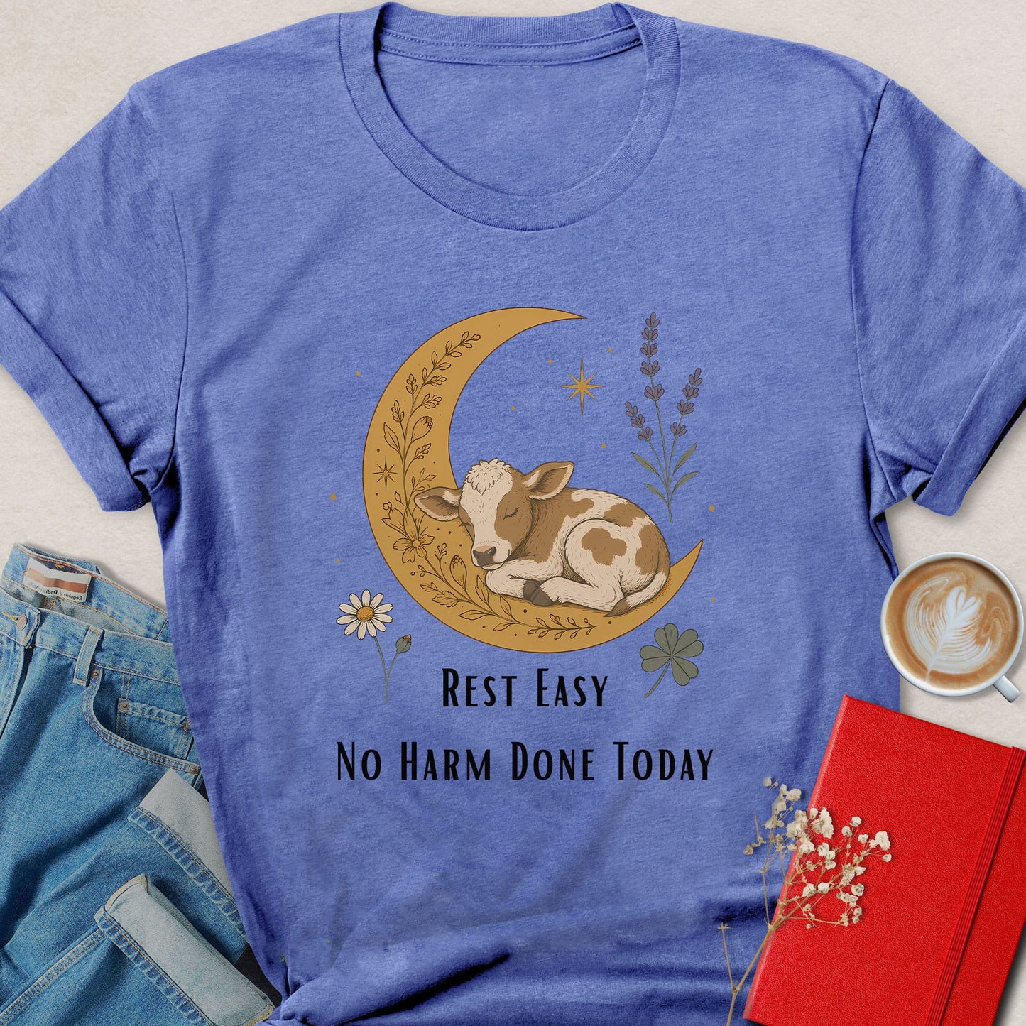 Rest Easy No Harm Done Today Moon Calf Illustration T-Shirt