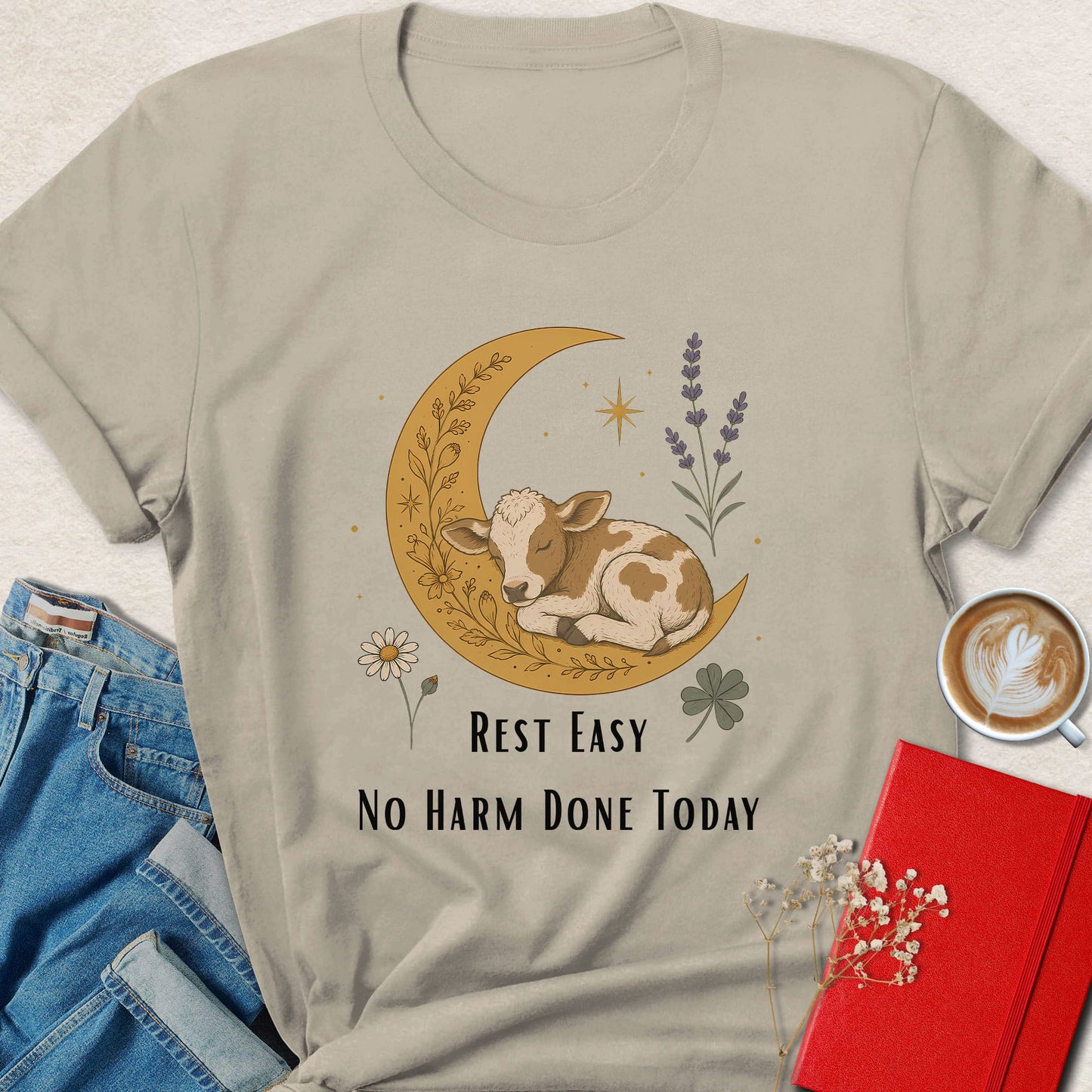 Rest Easy No Harm Done Today Moon Calf Illustration T-Shirt