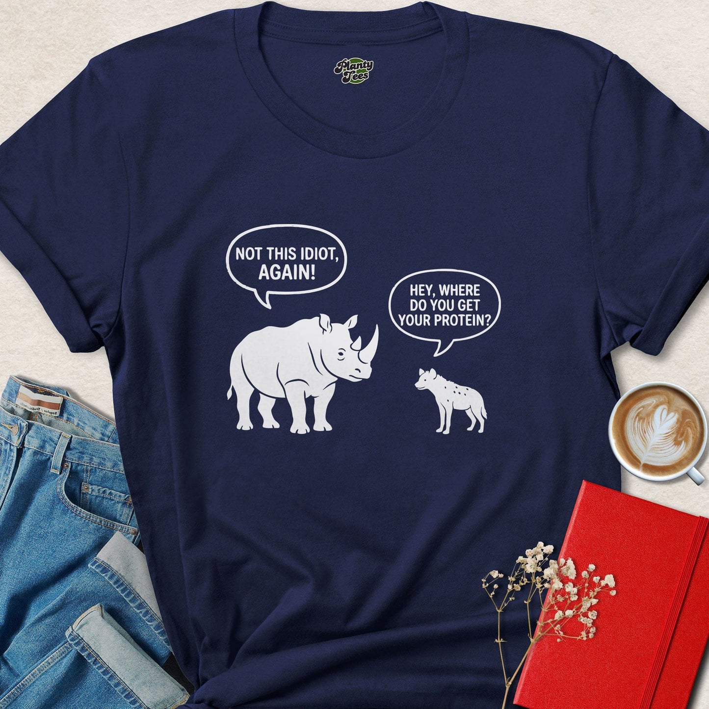 Where Do You Get Protein Rhino vs Hyena Funny Vegan T-Shirt