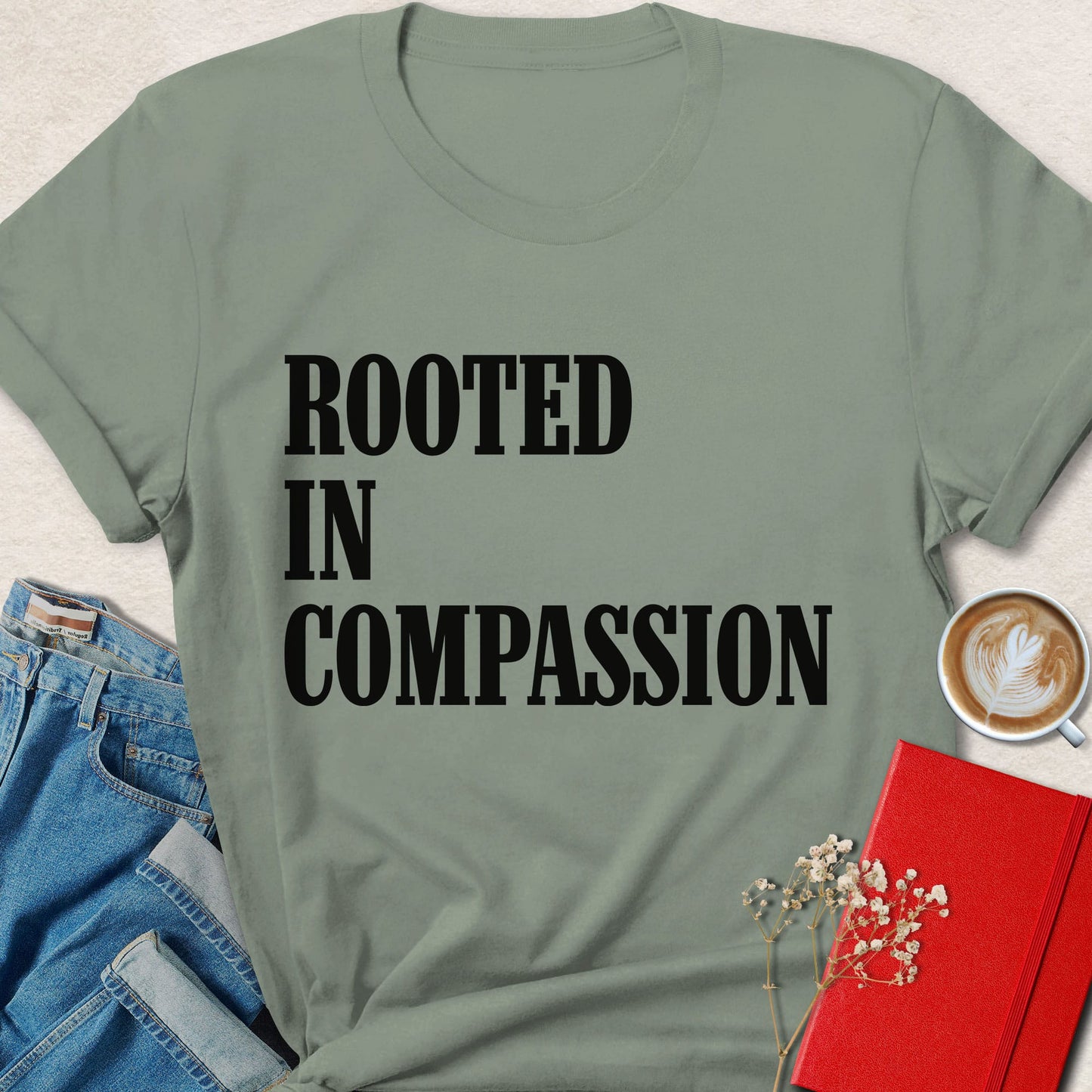 Rooted in Compassion Typography T-Shirt