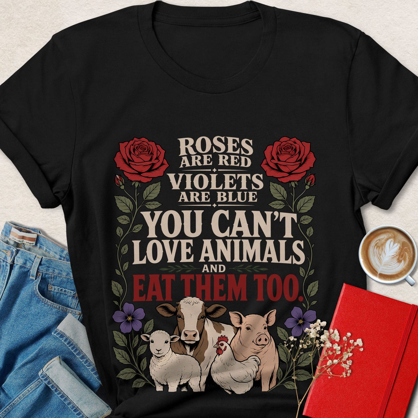 Violets Are Blue, Roses Are Red Floral Animal Rights T-Shirt
