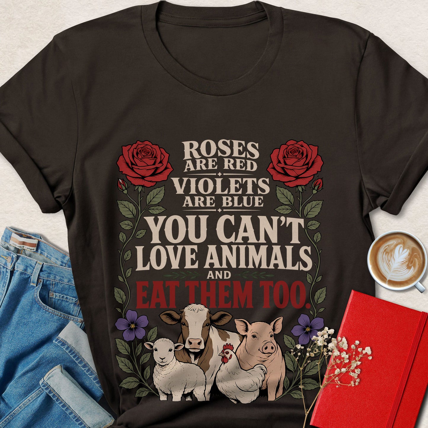 Violets Are Blue, Roses Are Red Floral Animal Rights T-Shirt
