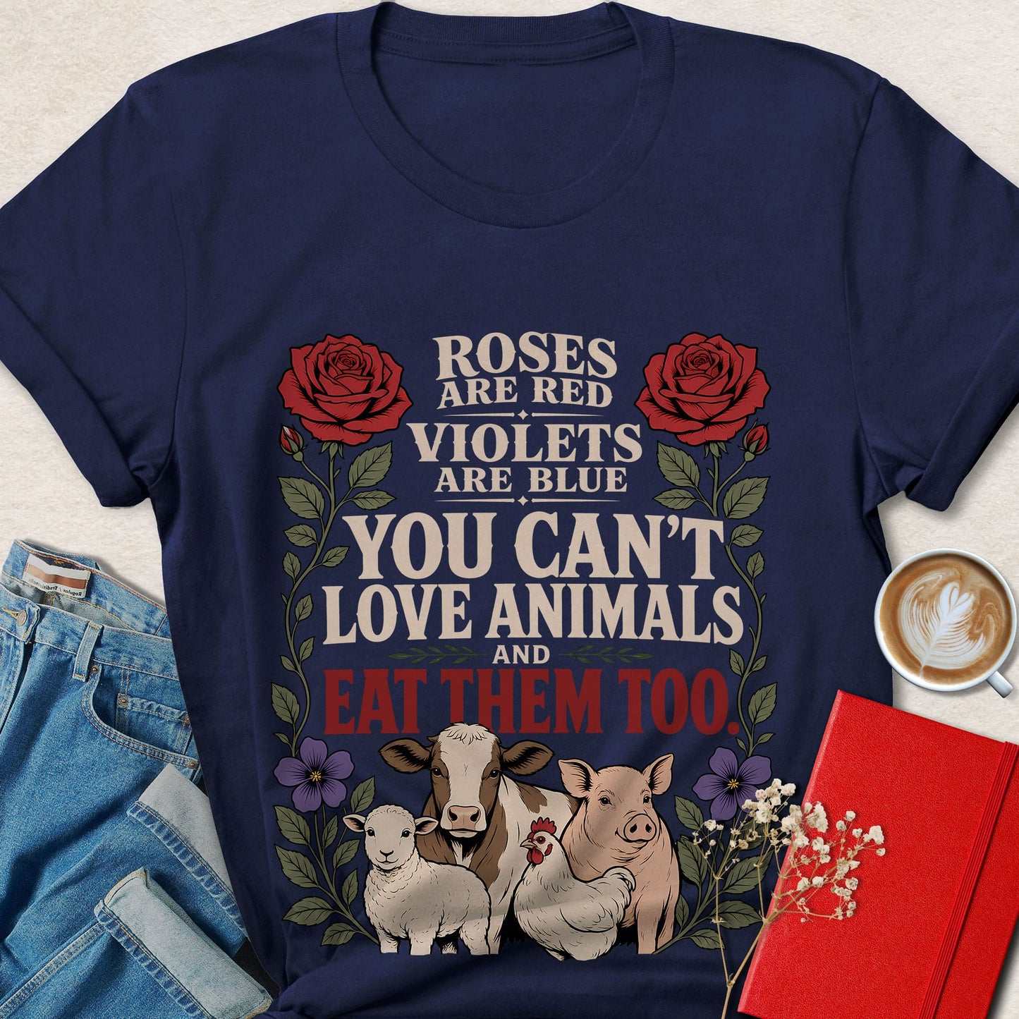 Violets Are Blue, Roses Are Red Floral Animal Rights T-Shirt