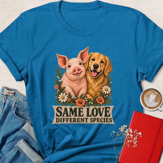 Same Love Different Species Pig & Dog Floral T-Shirt