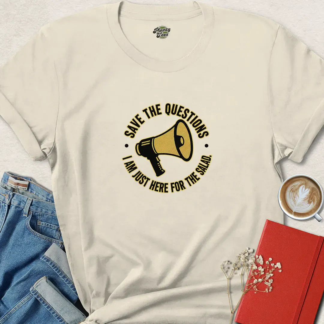 Funny Vegan Questions Shirt – Save the Questions Plant-Based Tee
