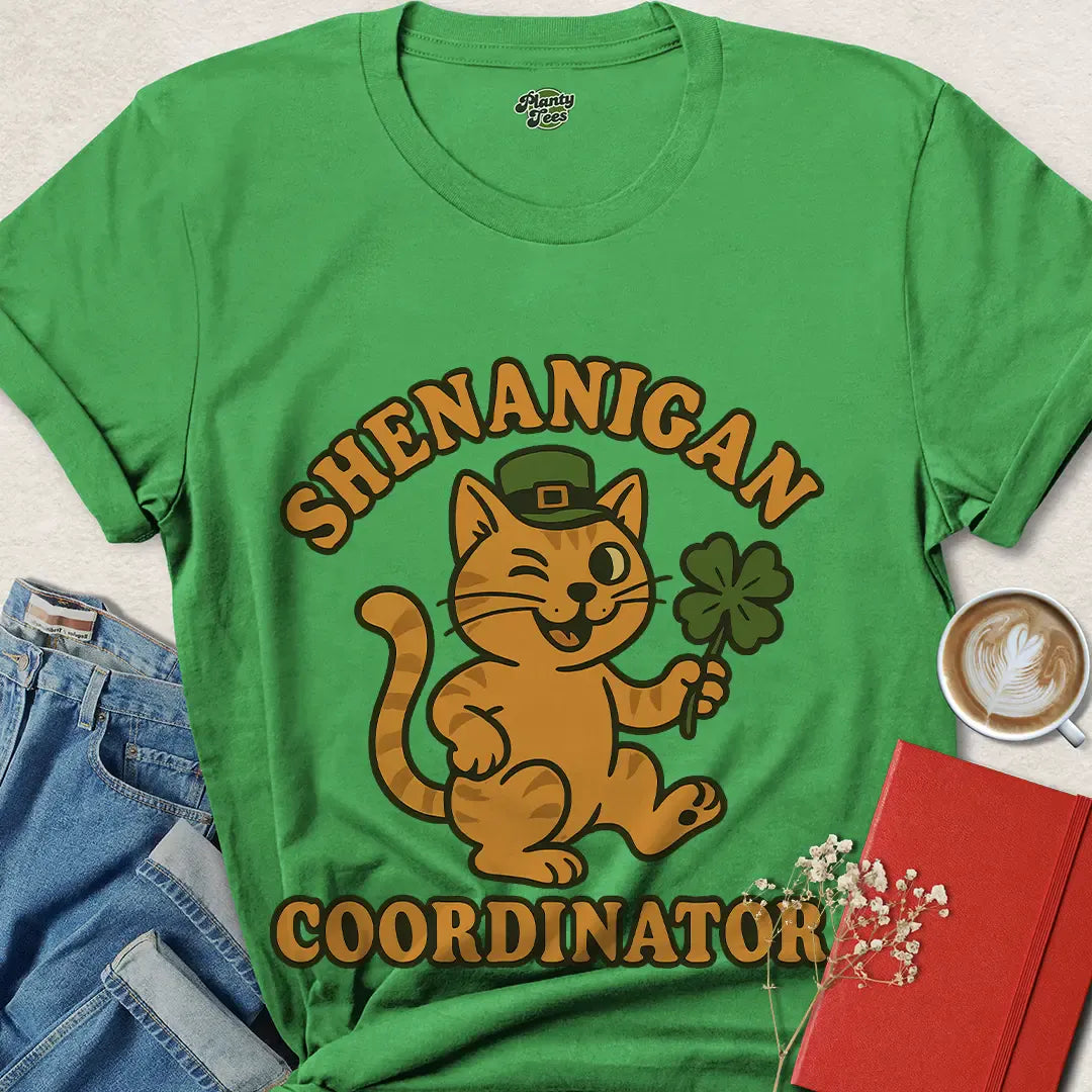 Shenanigan Coordinator Cat Shirt | Funny St. Patrick’s Day Tee for Animal Lovers – Shop Now