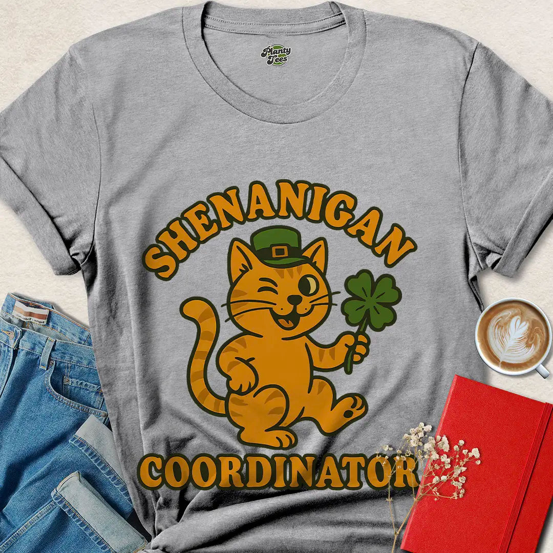 Shenanigan Coordinator Cat Shirt | Funny St. Patrick’s Day Tee for Animal Lovers – Shop Now