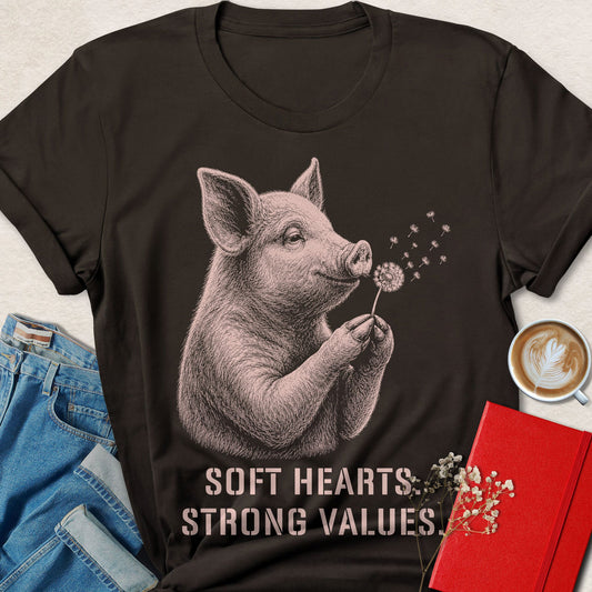 Pig Dandelion Soft Hearts, Strong Values T-Shirt