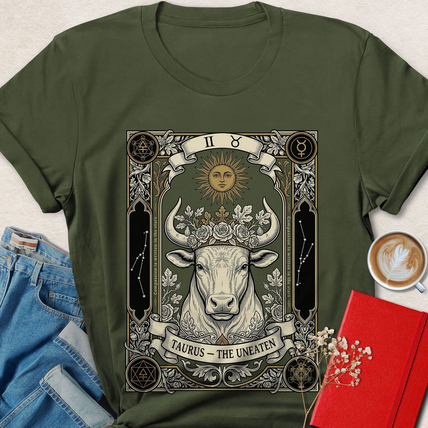 Taurus Tarot Vegan Shirt Zodiac Astrology Plant Based Tee