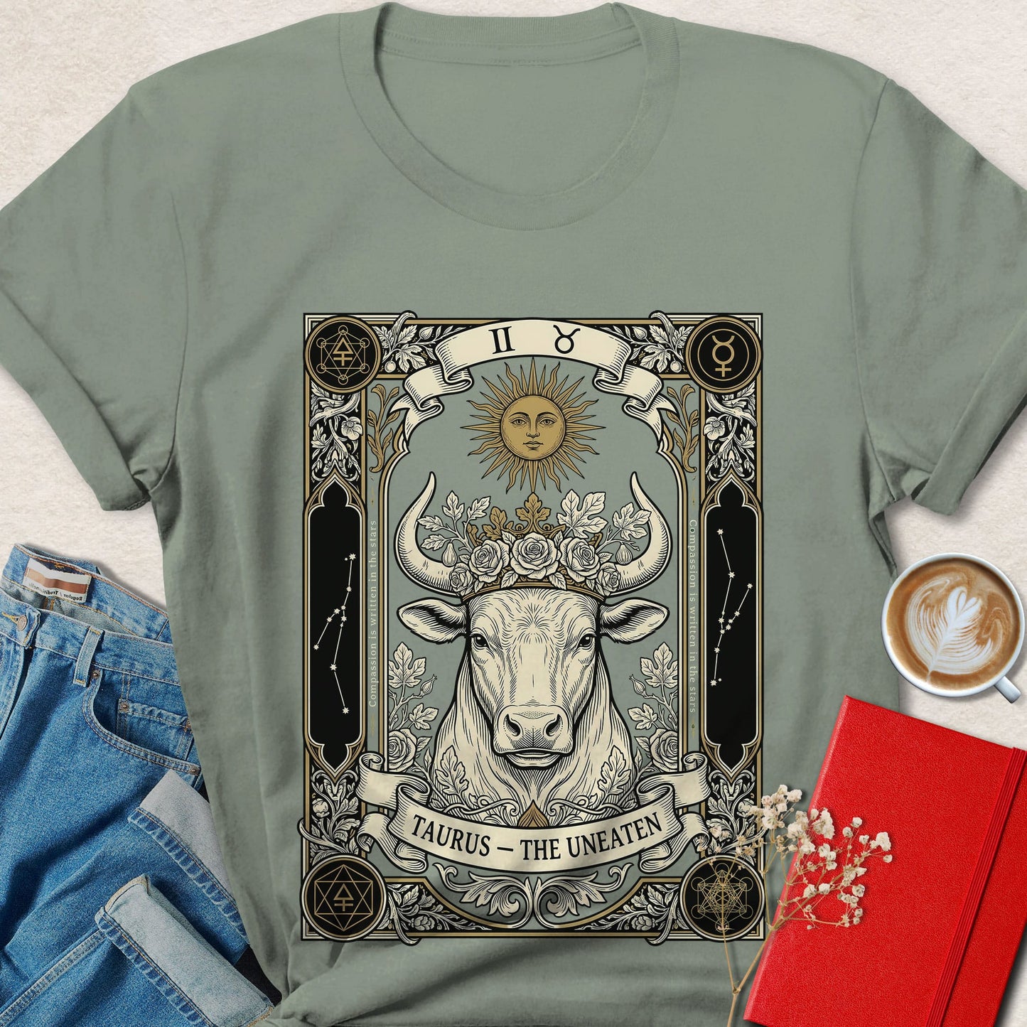 Taurus Tarot Vegan Shirt Zodiac Astrology Plant Based Tee