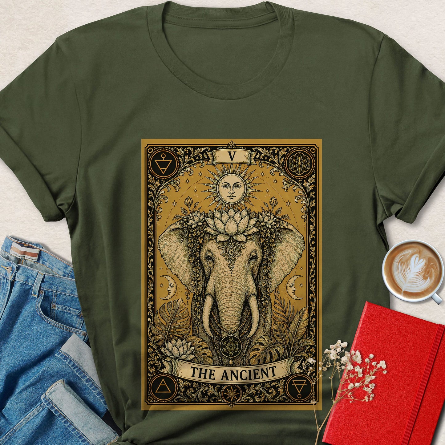 Spiritual Elephant Tarot Vegan Shirt | Mystical Plant Based Tee
