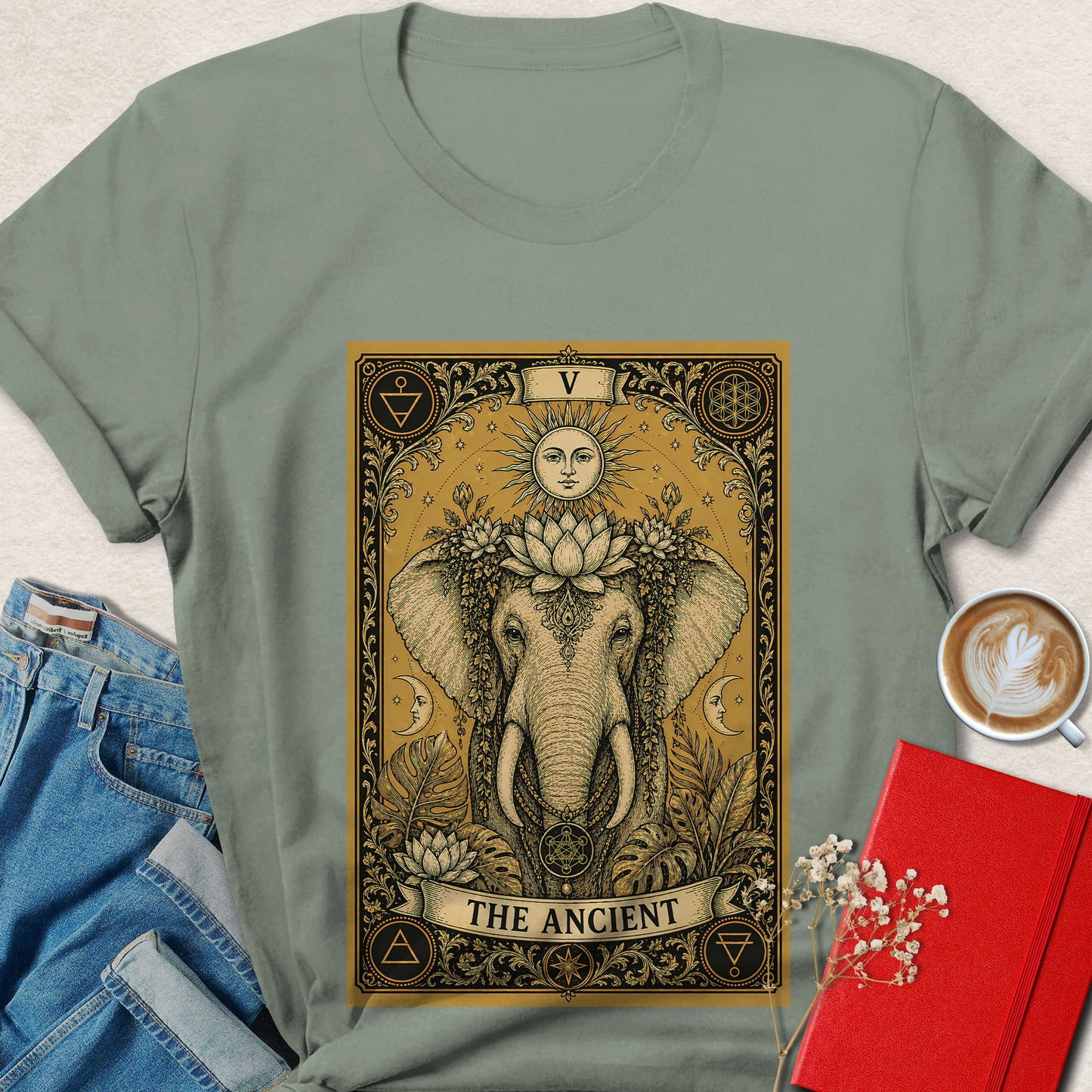 Spiritual Elephant Tarot Vegan Shirt | Mystical Plant Based Tee