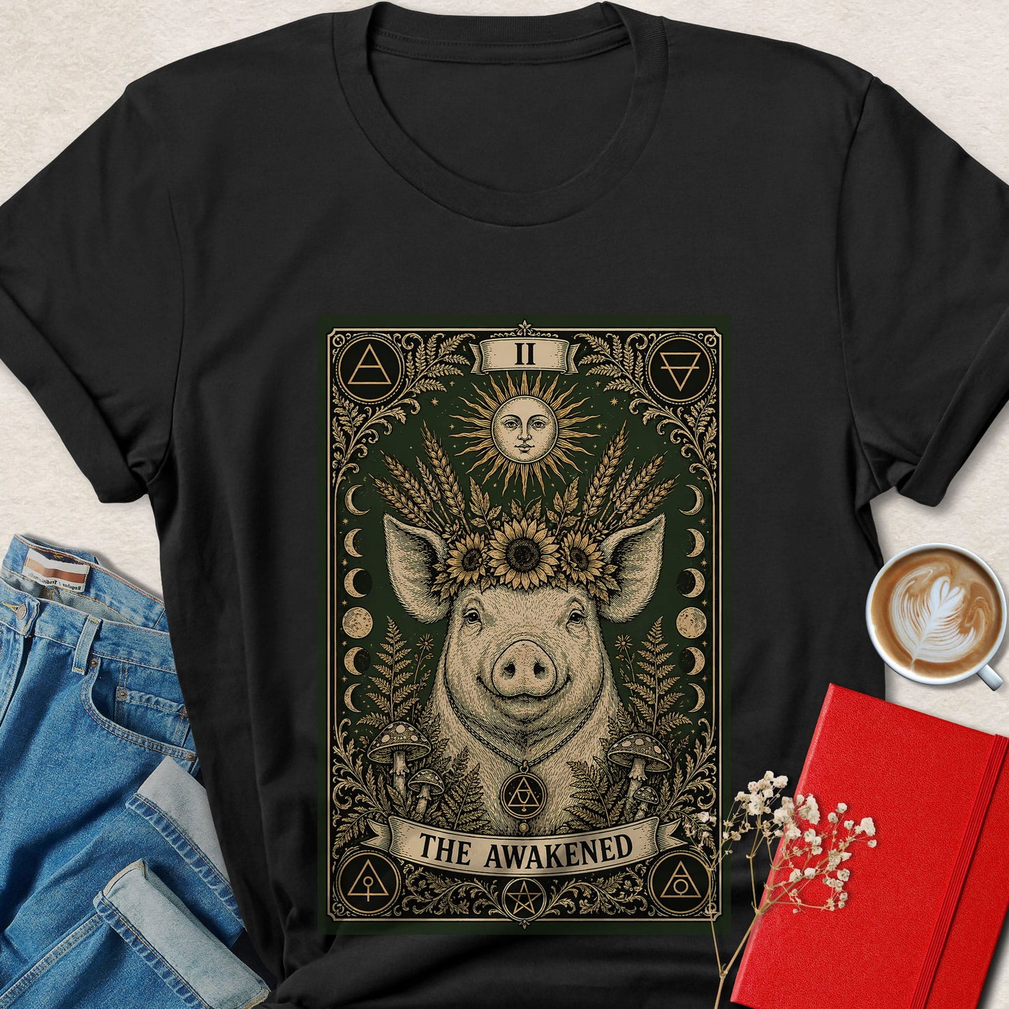 Spiritual Pig Tarot Vegan Shirt | Mystical Plant Based Tee