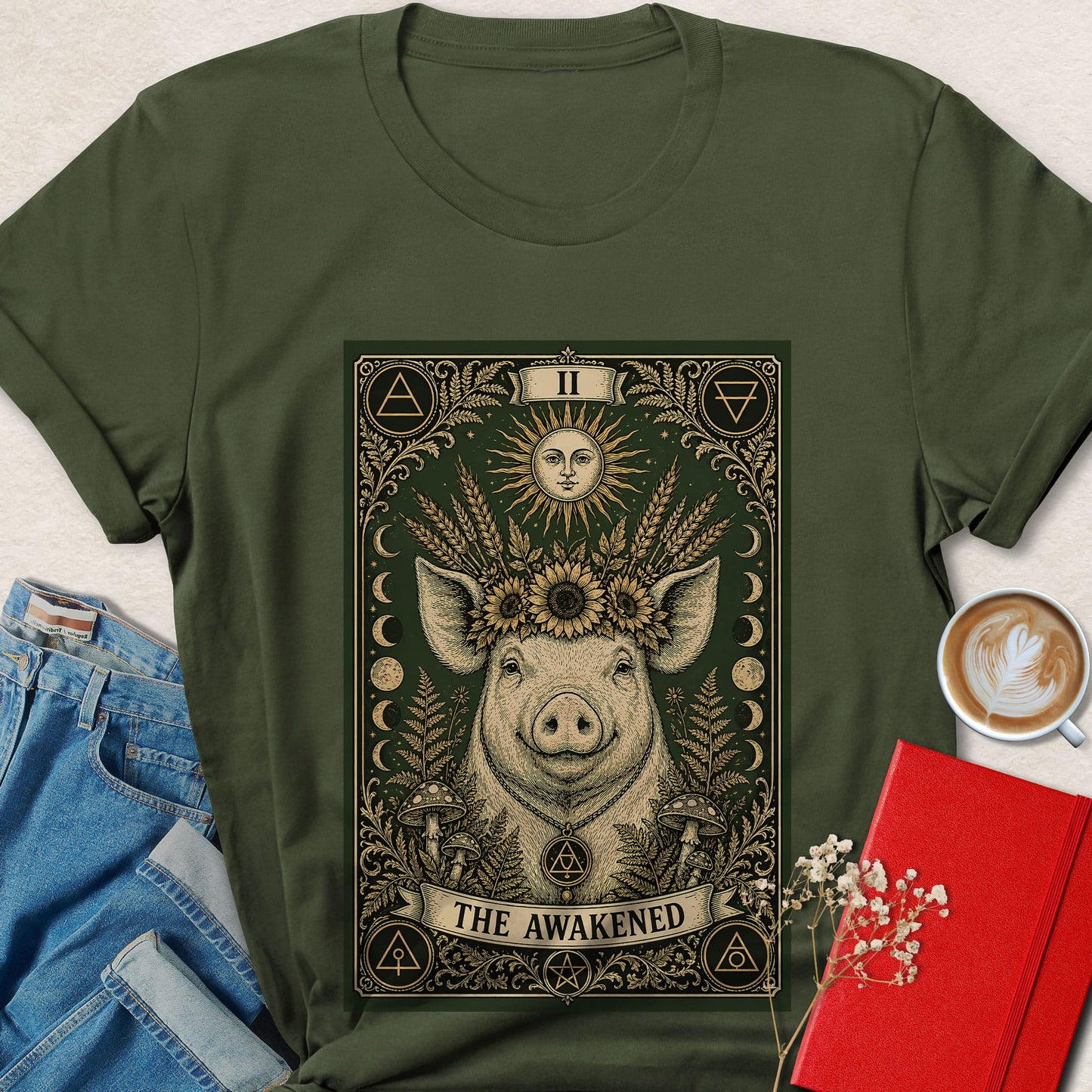Spiritual Pig Tarot Vegan Shirt | Mystical Plant Based Tee