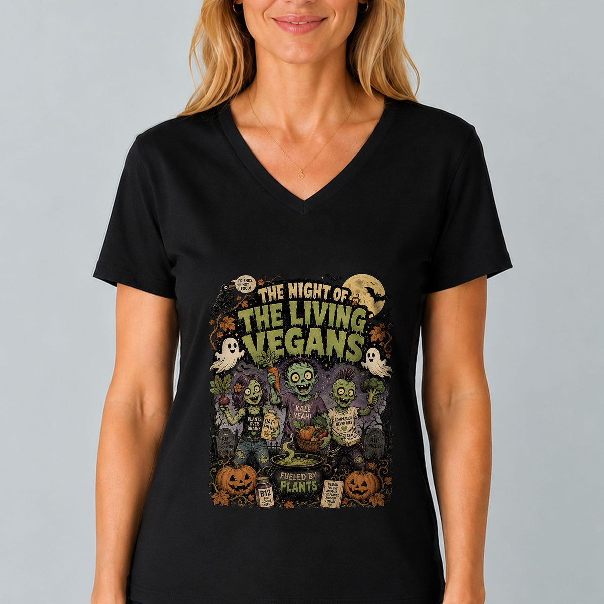 Night of the Living Vegans V-Neck T-Shirt