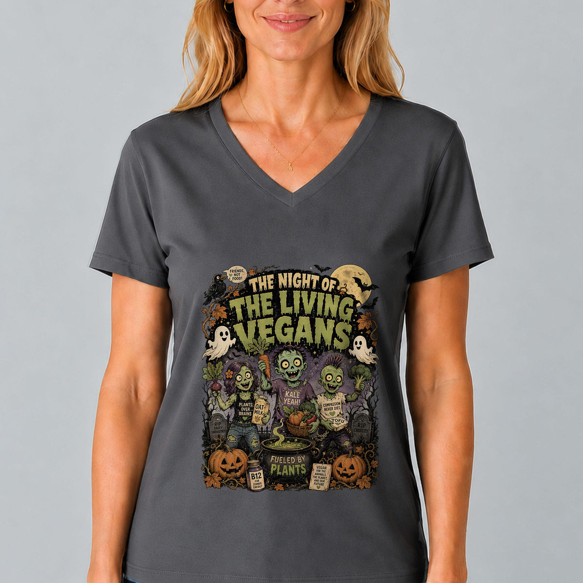 Night of the Living Vegans V-Neck T-Shirt