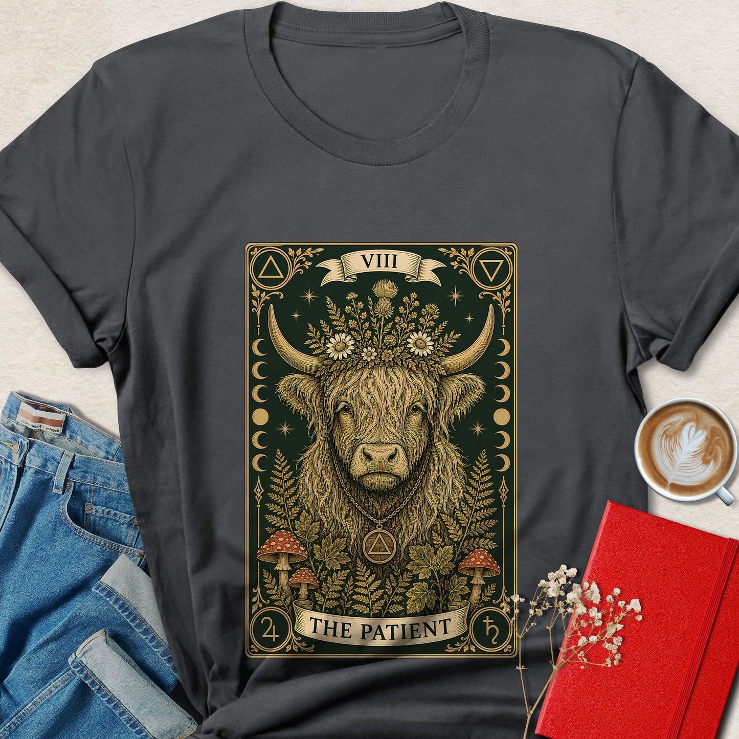 Highland Cow T-Shirt | Mystical Tarot Nature Graphic Tee