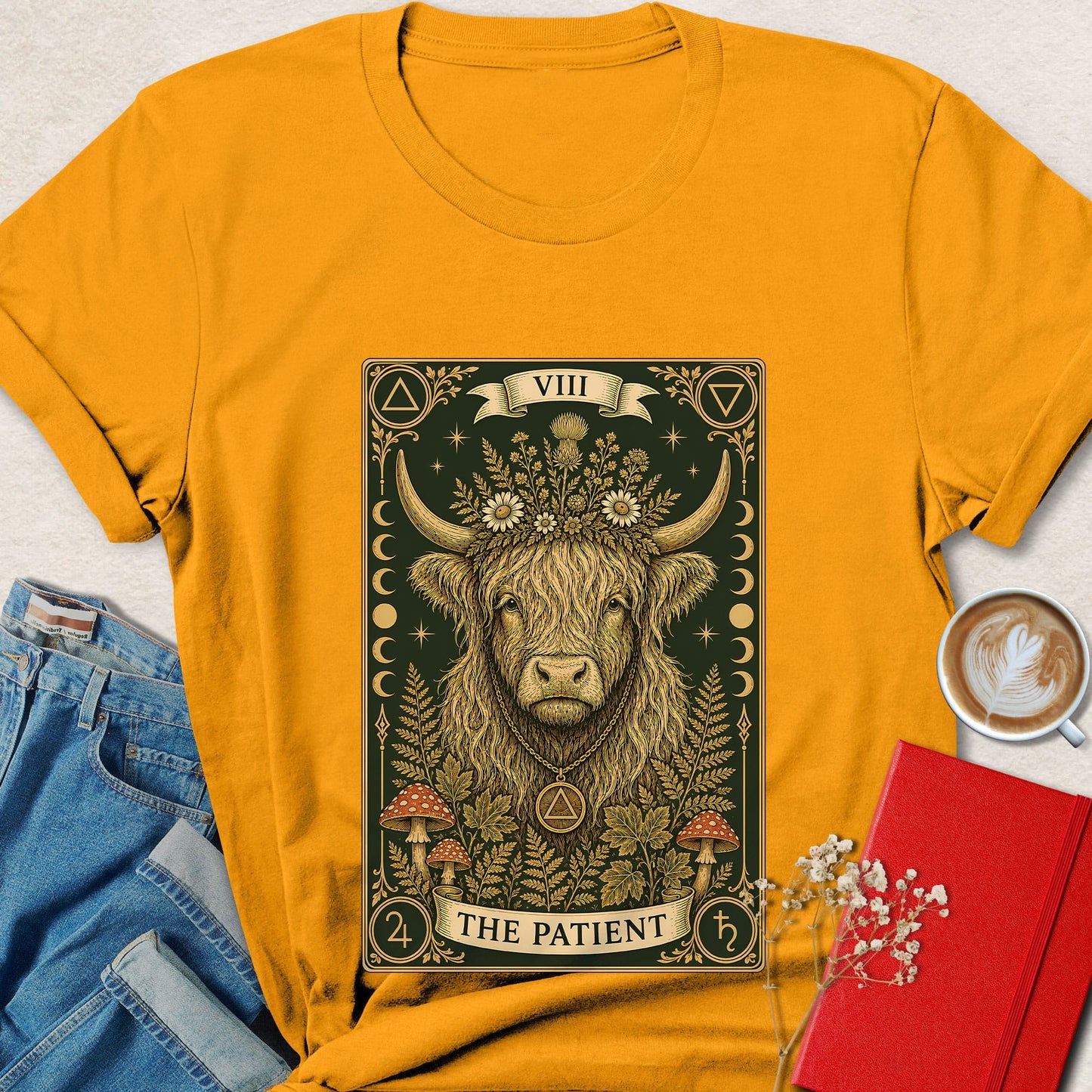 Highland Cow T-Shirt | Mystical Tarot Nature Graphic Tee