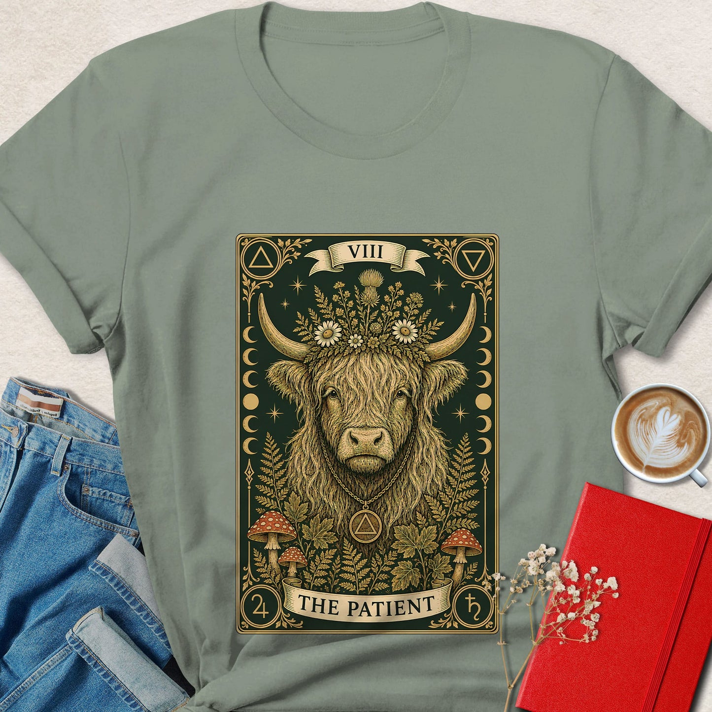 Highland Cow T-Shirt | Mystical Tarot Nature Graphic Tee