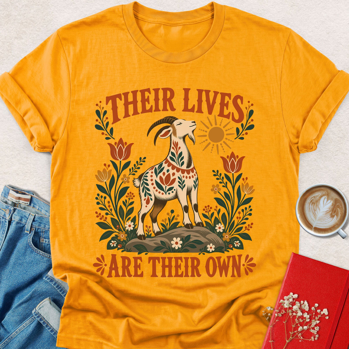 Their Lives Are Their Own Folk Art Goat T-Shirt