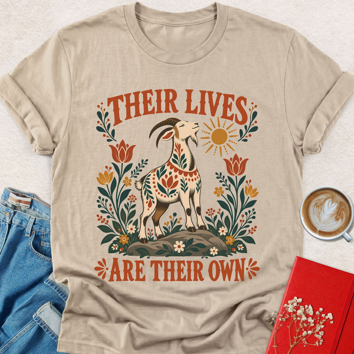 Their Lives Are Their Own Folk Art Goat T-Shirt