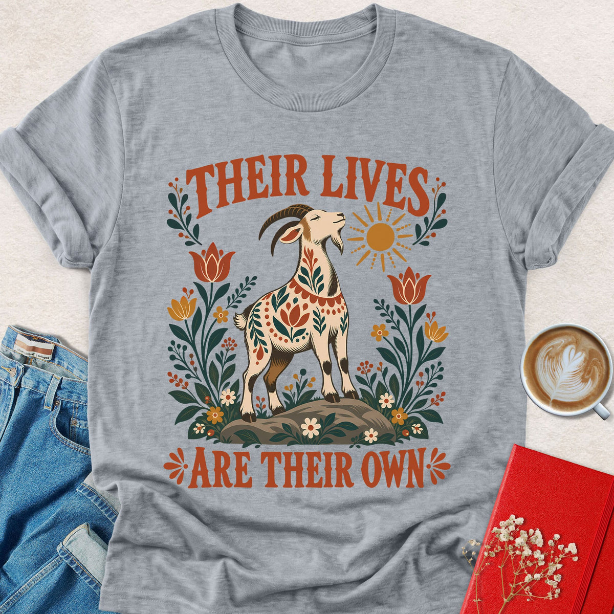 Their Lives Are Their Own Folk Art Goat T-Shirt