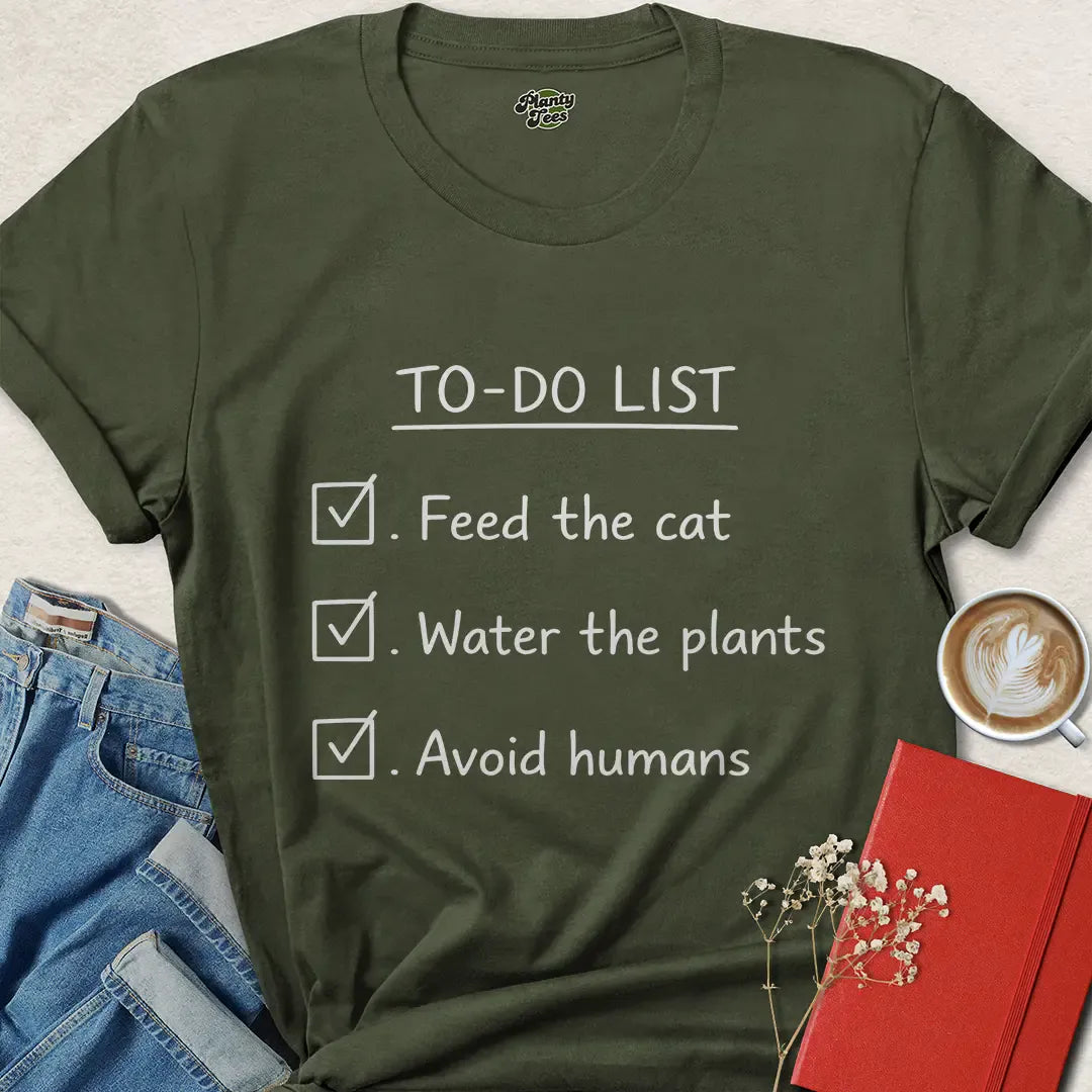 Funny Introvert Cat & Plant Lover Shirt - To-Do List Tee