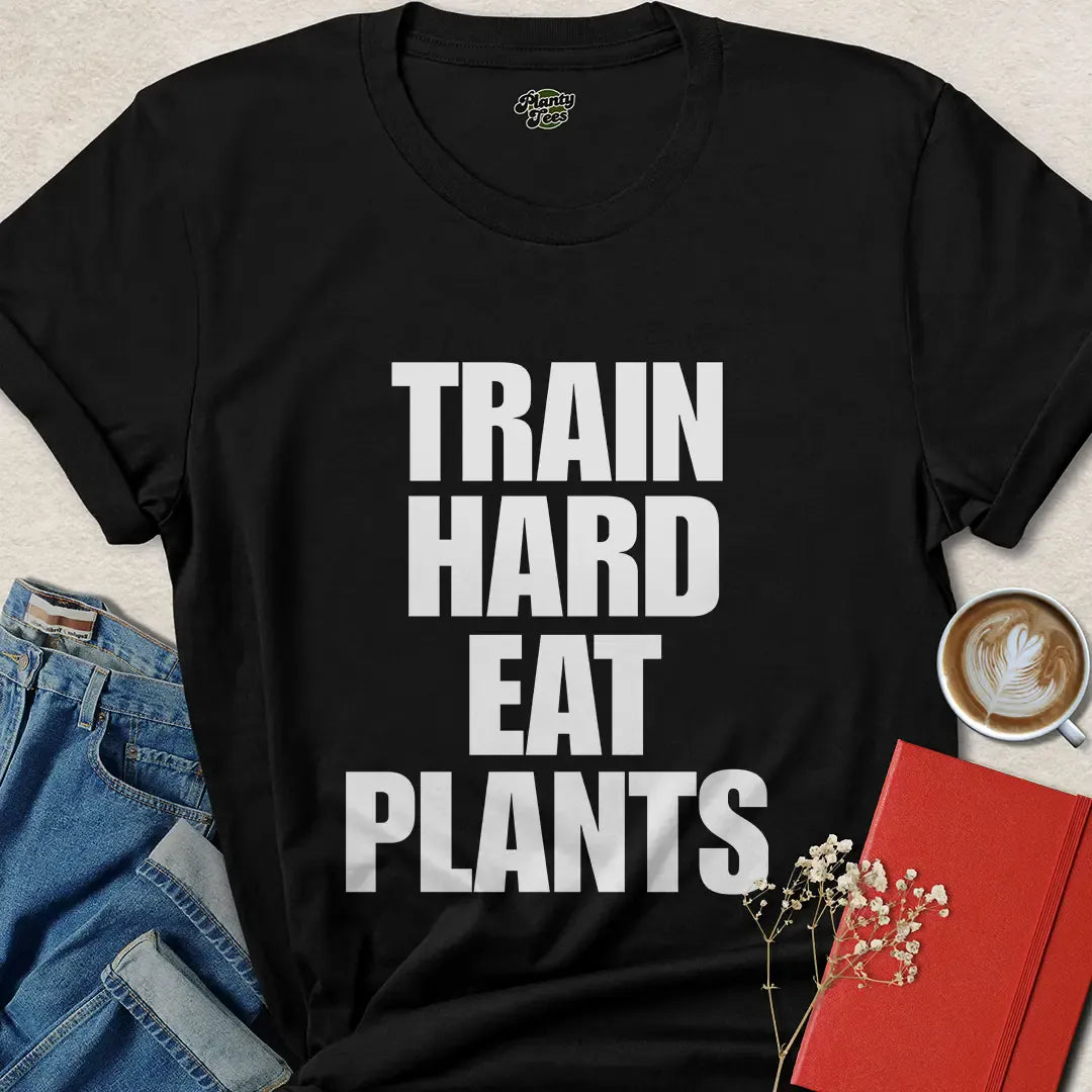 Train Hard Eat Plants Tee – Vegan Fitness Apparel for Eco Athletes